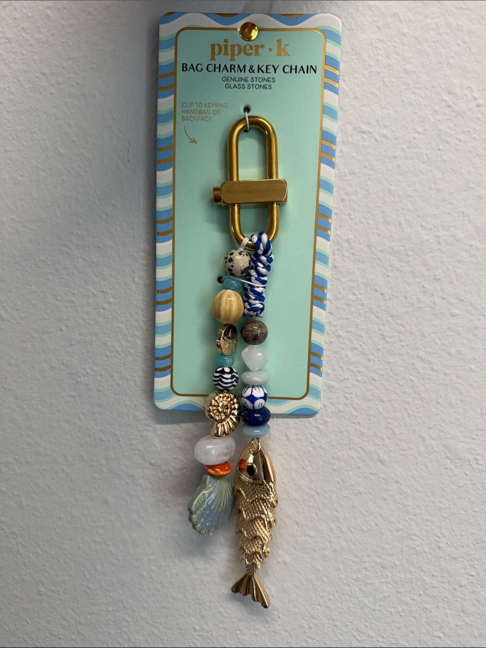 Piper K | Ceramic Dalmatian Jasper Coastal Summer Fish Bag Charm w/Dbl Snap Hook
